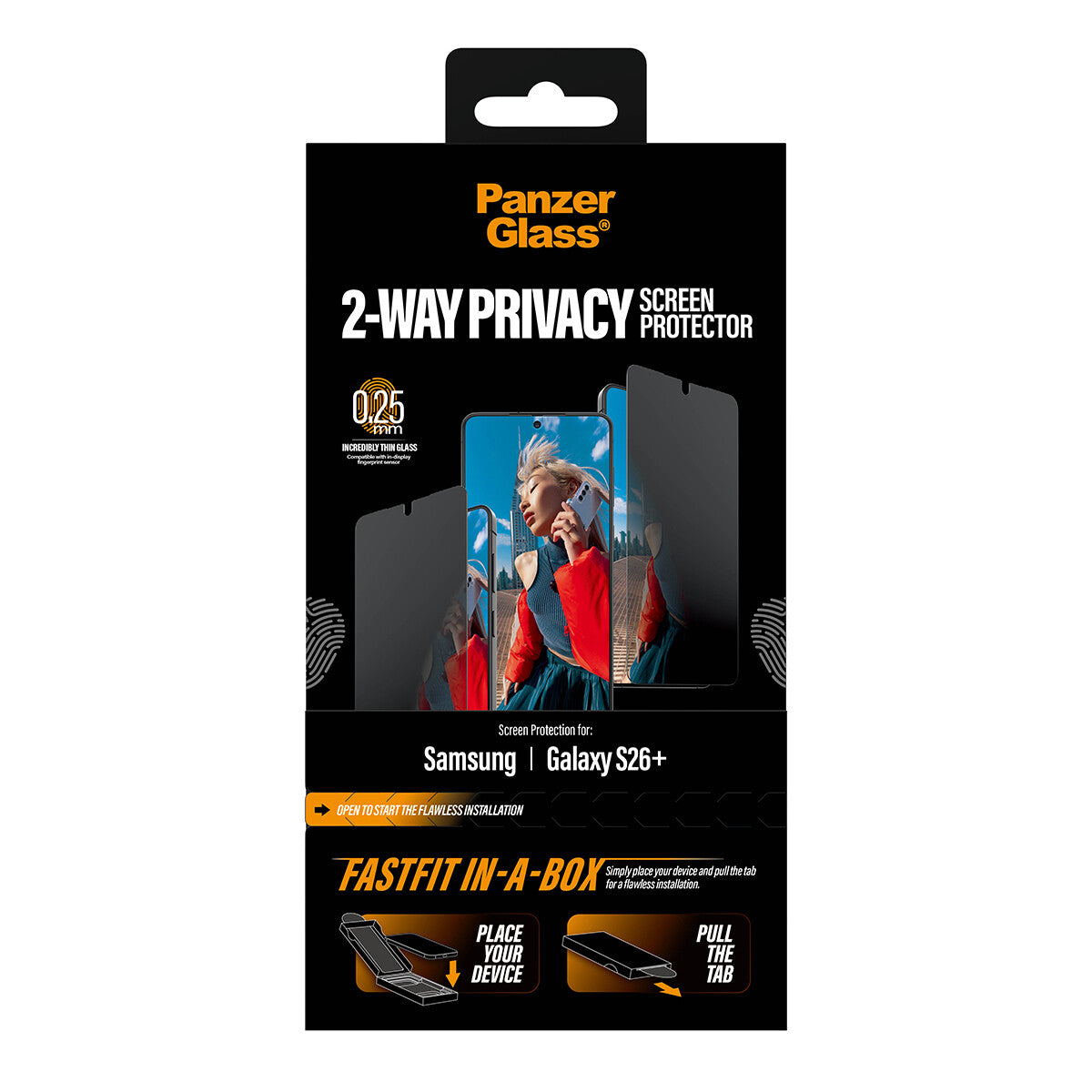 PanzerGlass ® 2-Way Privacy Skærmbeskyttelse Samsung Galaxy S26+ | Ultra-Wide Fit m. Fastfit in-a-box