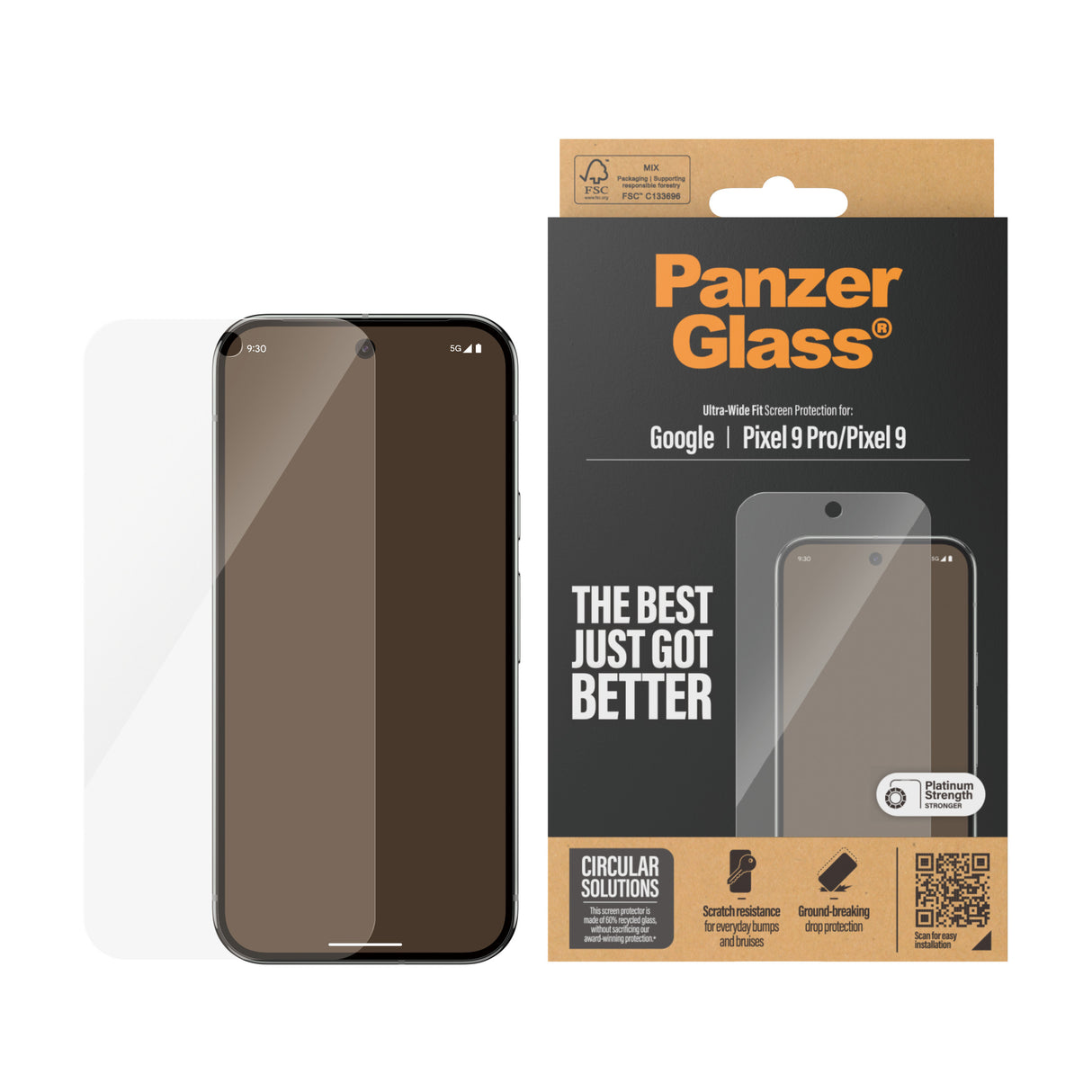 PanzerGlass ® Skærmbeskyttelse Google Pixel 9 | 9 Pro | Ultra-Wide Fit