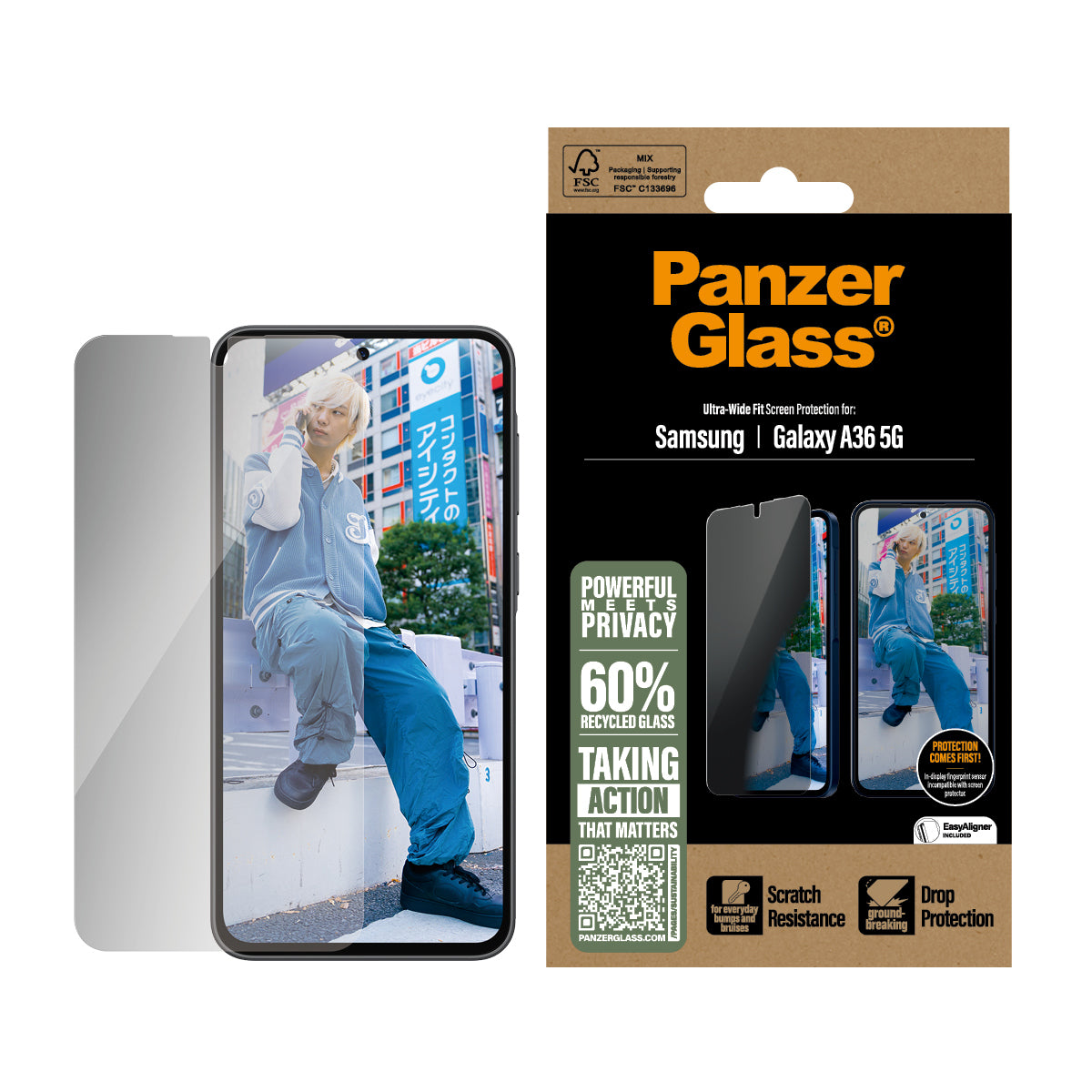 PanzerGlass ® Privacy Skærmbeskyttelse Samsung Galaxy A36 5G | Ultra-Wide Fit