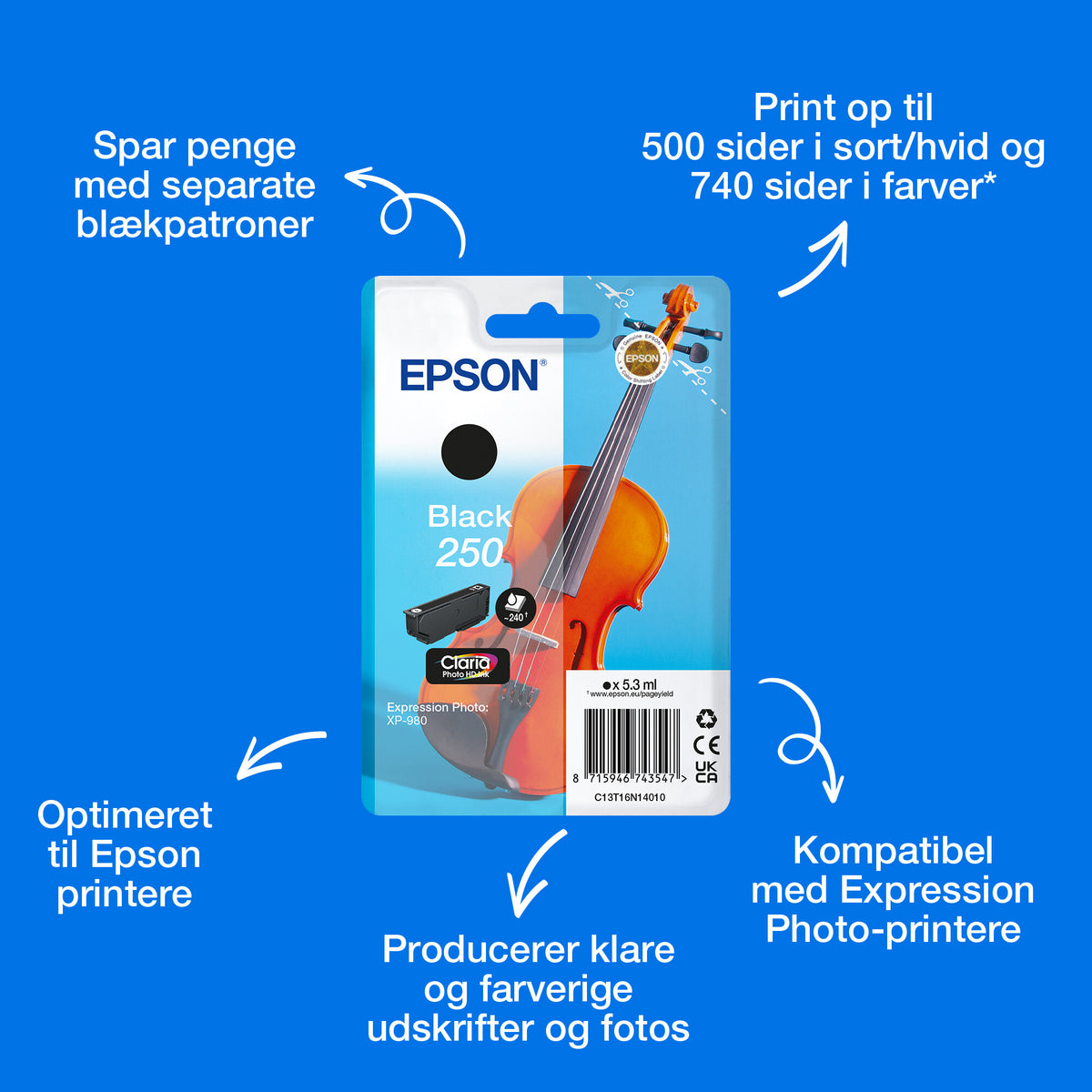 Epson Enkeltpakke, sort 250 Violin Claria Photo HD-blæk