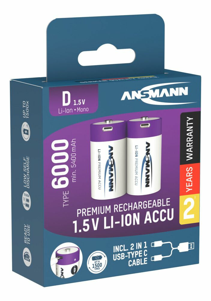 Ansmann 1314-0005 husholdningsbatteri Genopladeligt batteri D Lithium-Ion (Li-Ion)