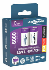 Ansmann 1314-0005 husholdningsbatteri Genopladeligt batteri D Lithium-Ion (Li-Ion)