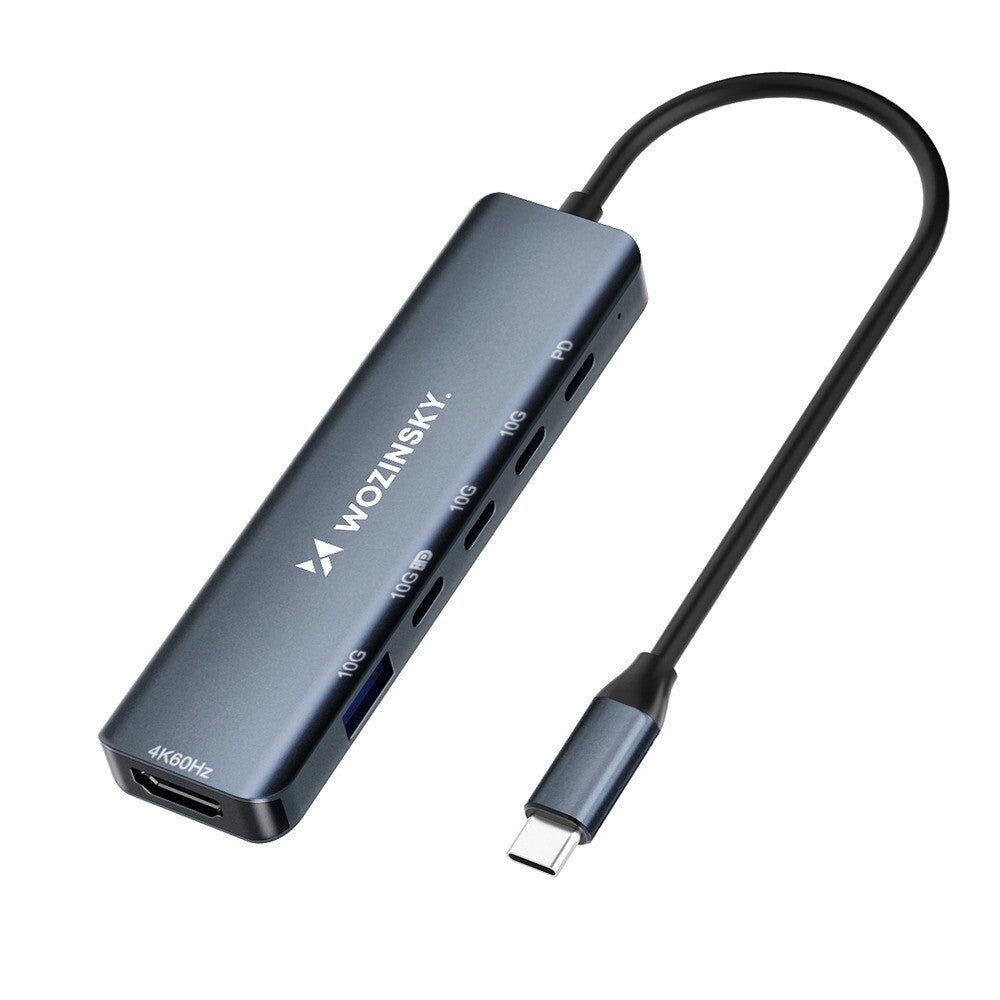 USB-C 6 i 1 Hub Wozinsky WHBC10Y4S Multifunktionel, Aluminium, med 25 cm Kabel - Grå