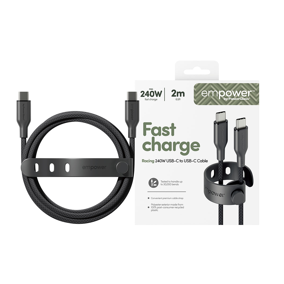 PanzerGlass empower by ® Racing 240W USB-C to USB-C Kabel | USB 2.0 | 2M | Space Black