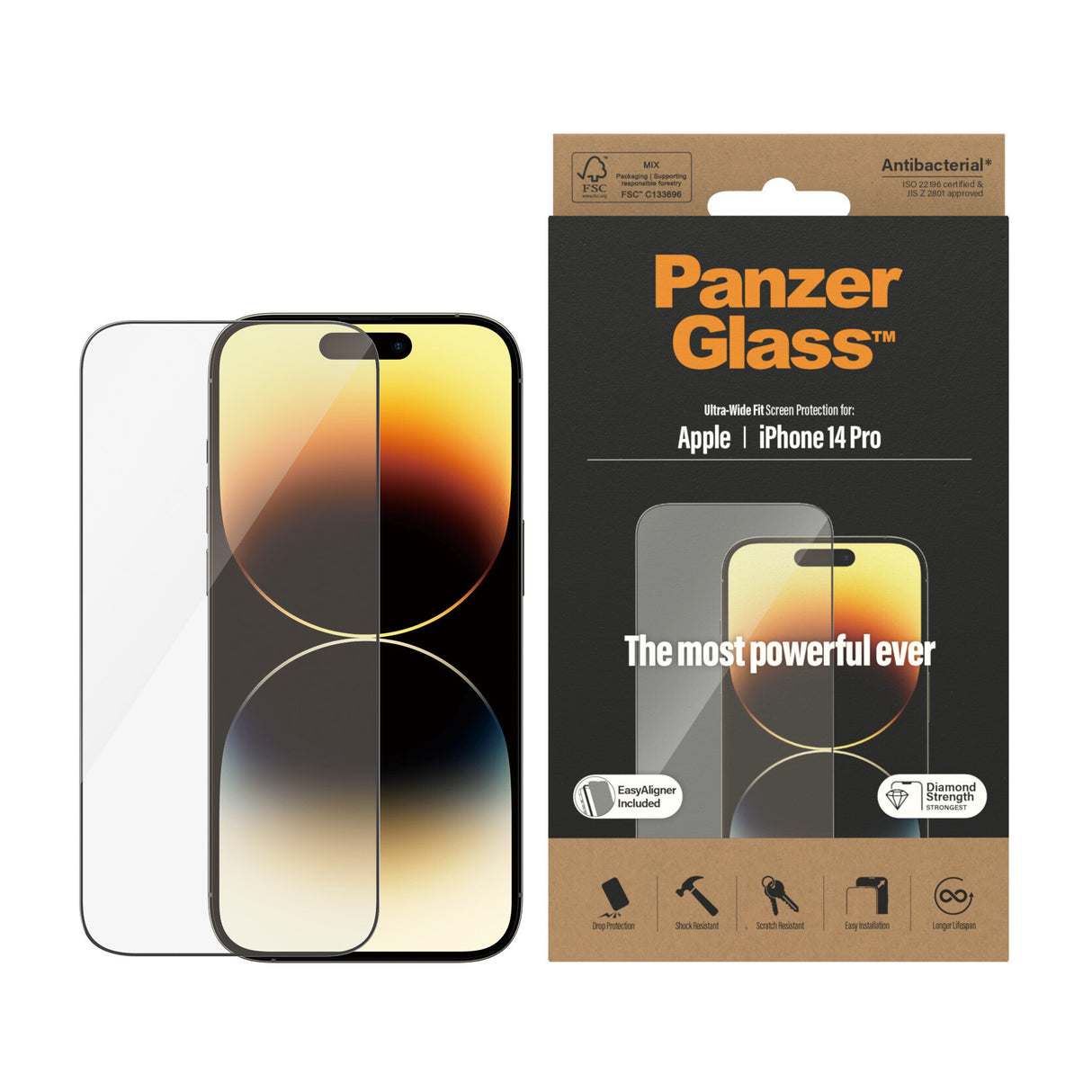 PanzerGlass ® Skærmbeskyttelse iPhone 14 Pro | Ultra-Wide Fit m. EasyAligner