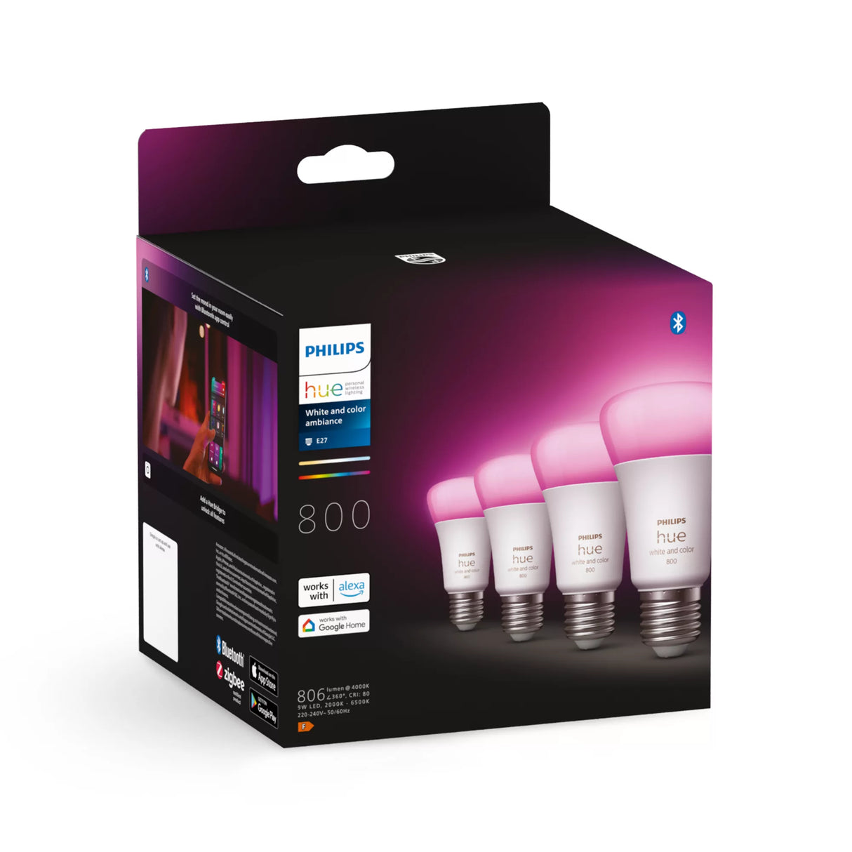 Philips Hue White and Color ambiance A60 - E27 pærer - 800 - 4-pak