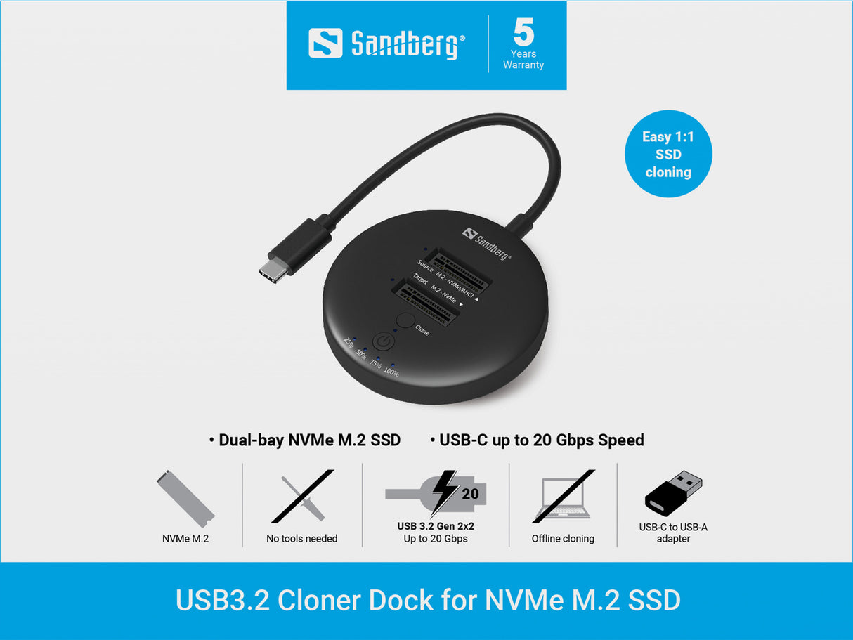 SANDBERG USB3.2 Cloner Dock for M2+NVMe
