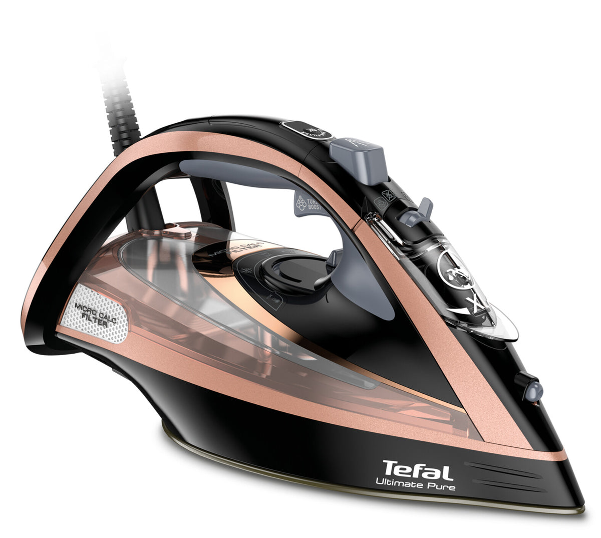 Tefal Ultimate Pure FV9845 Tør & dampstrygejern Durilium autoclean strygesål 3100 W Sort, Kobberfarve