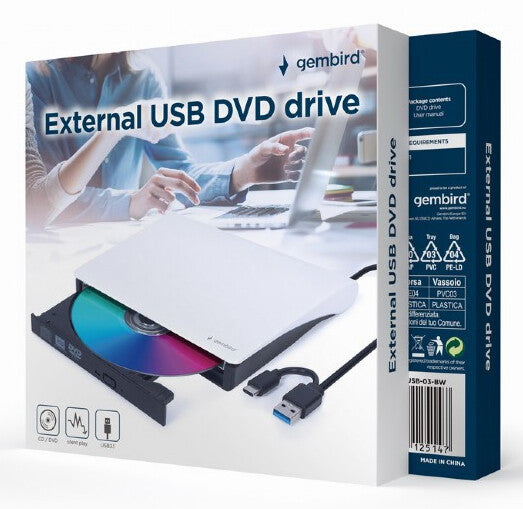 Gembird DVD-USB-031-BW optisk diskdrev DVD±RW Sort