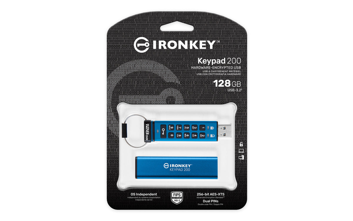 Kingston Technology IronKey 128GB Keypad 200, FIPS 140-3 Lvl 3 AES-256 Hardware Encrypted