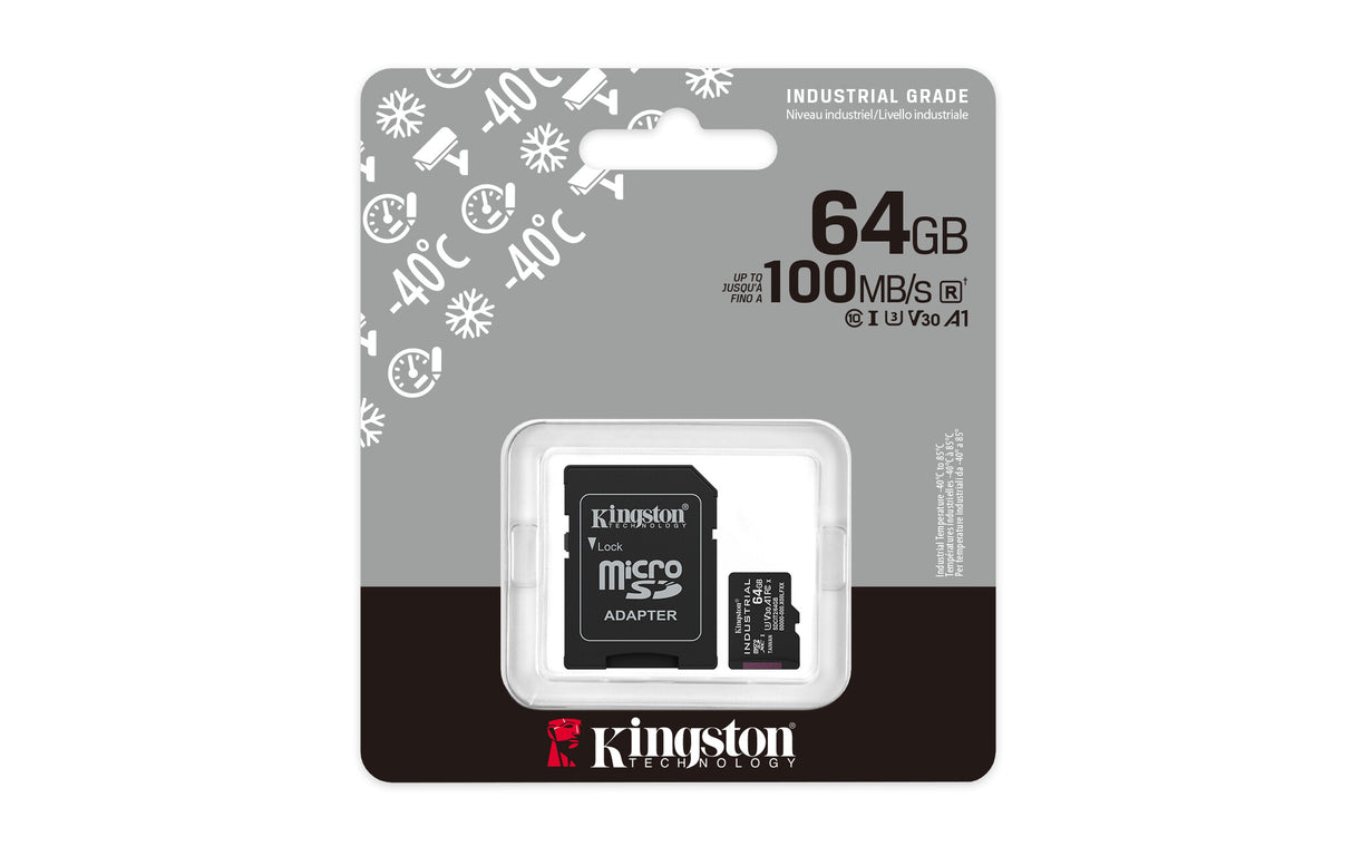 Kingston Technology 64GB microSDXC Industrial C10 A1 pSLC kort + SD-adapter