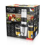 Adler AD 4081 blender 0,57 L Sportsblender 800 W Sort, Rustfrit stål, Gennemsigtig