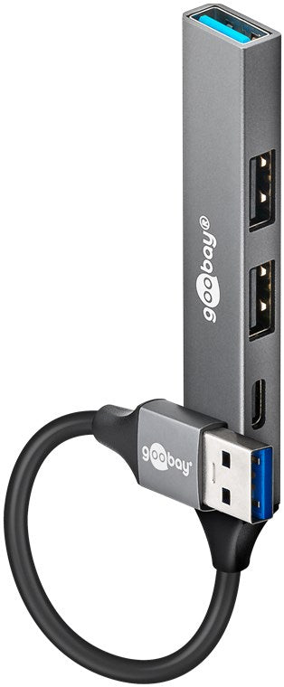 Goobay Slim 4-Port USB-A Hub 4 porte lysegrå