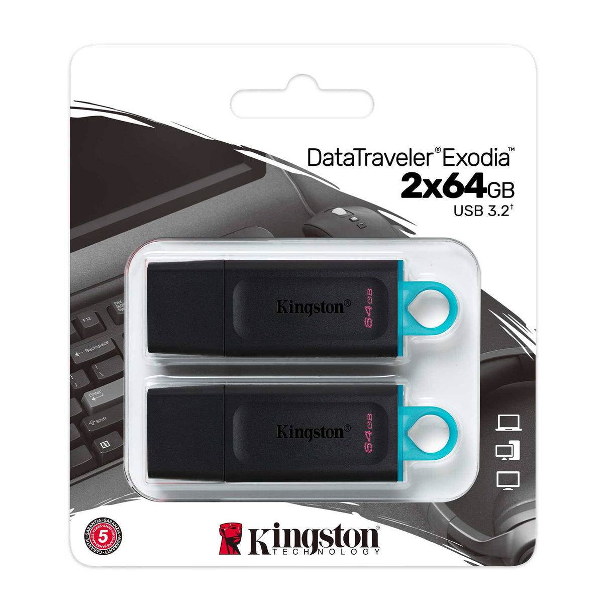 Kingston Technology DataTraveler Exodia USB 3.2 Flash-drev (sort + turkis) - 2 stk