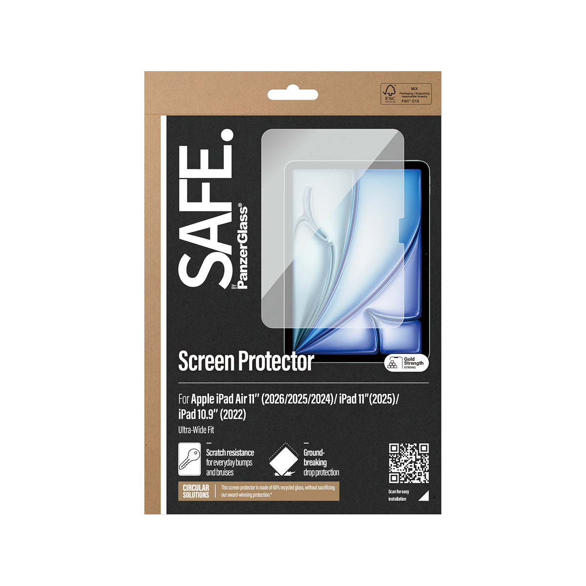 PanzerGlass SAFE. by ® Skærmbeskyttelse iPad Air 11'' (2024-2026) | iPad 11'' (2025) | iPad 10.9'' (2022) | Ultra-Wide Fit