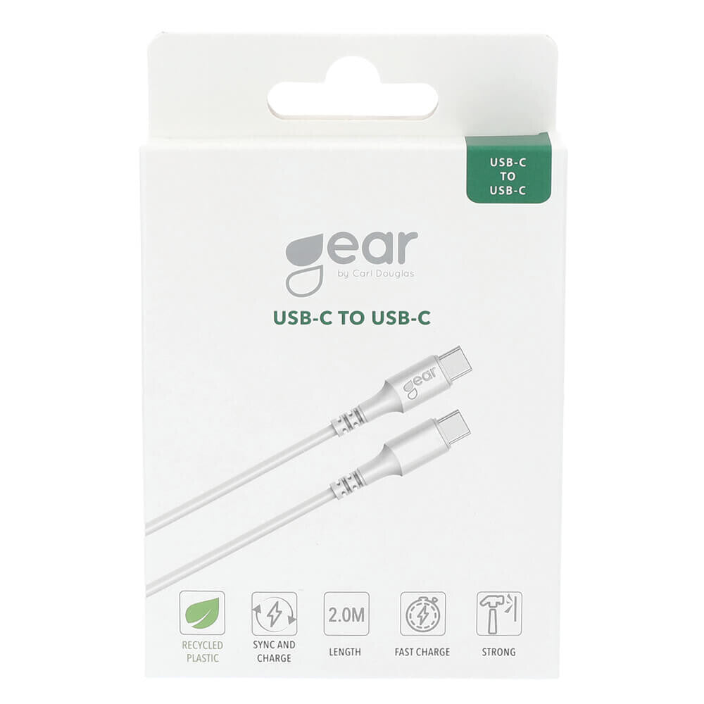 Gear Ladekabel USB-C til USB-C 2.0 2m Hvid Rund Kabel