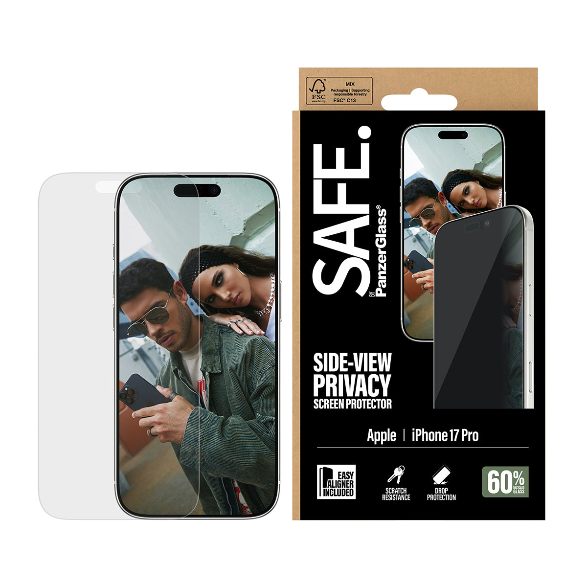 PanzerGlass SAFE. by ® Privacy Skærmbeskyttelse iPhone 17 Pro | Ultra-Wide Fit m. EasyAligner