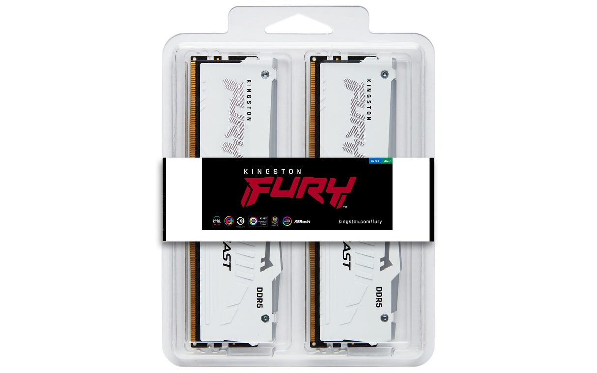 Kingston Technology FURY Beast 32 GB 6000 MT/s DDR5 CL30 DIMM (sæt med 2) White RGB EXPO