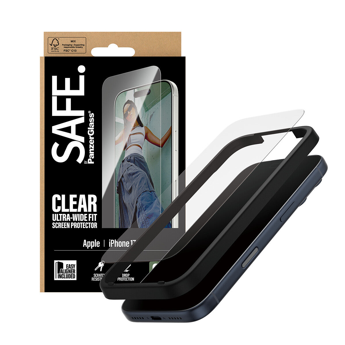 PanzerGlass SAFE. by ® Skærmbeskyttelse iPhone 17 Pro | Ultra-Wide Fit m. EasyAligner