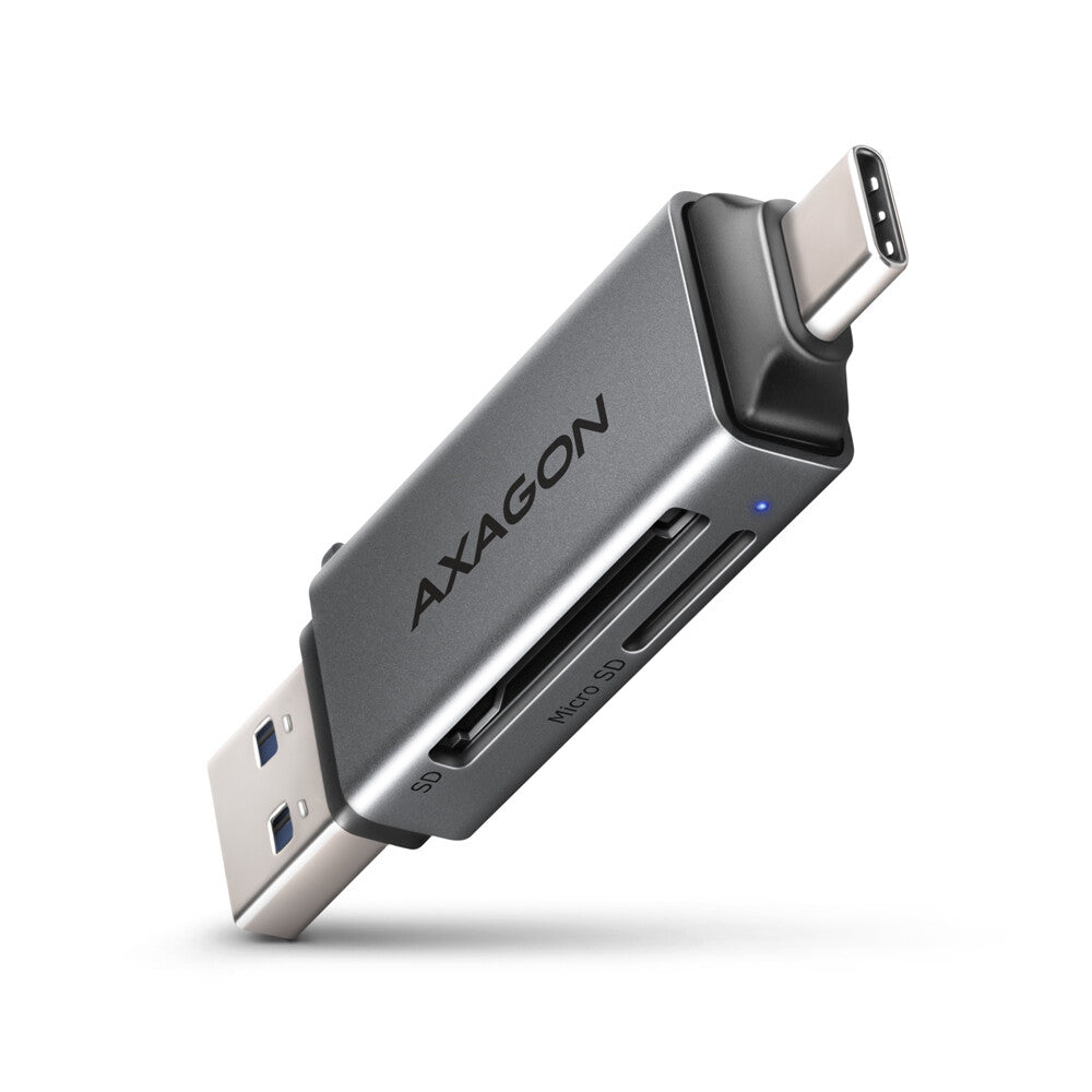 Axagon CRE-DAC USB-C+ USB-A 5 Gbps MINI card reader 2-slot & lun SD/microSD kortlæser USB 3.0 Type-A/Type-C Grå
