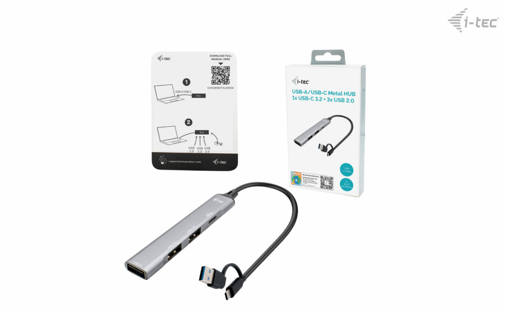 i-tec CAHUBMETALMINI4 interface hub USB 3.2 Gen 1 (3.1 Gen 1) Type-A + Type-C 5000 Mbit/s Sølv