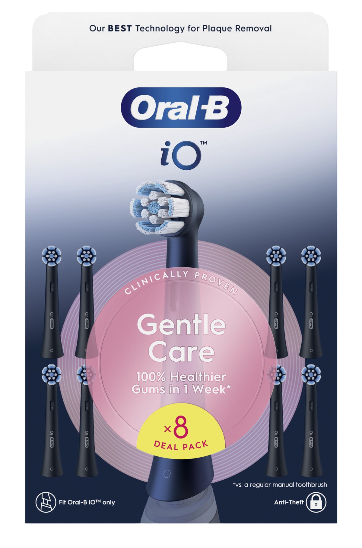 Oral-B iO Gentle Care Børstehoveder Sort, 8 stk.