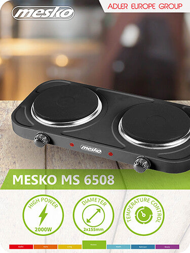 Mesko Home MS 6509 kogeplade Sort Bordplade Forseglet plade 2 zone(s)