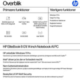 HP EliteBook 6 G1i Intel Core Ultra 5 225U Laptop 35,6 cm (14") WUXGA 16 GB DDR5-SDRAM 512 GB SSD Wi-Fi 7 (802.11be) Windows 11 Pro AI PC Sølv