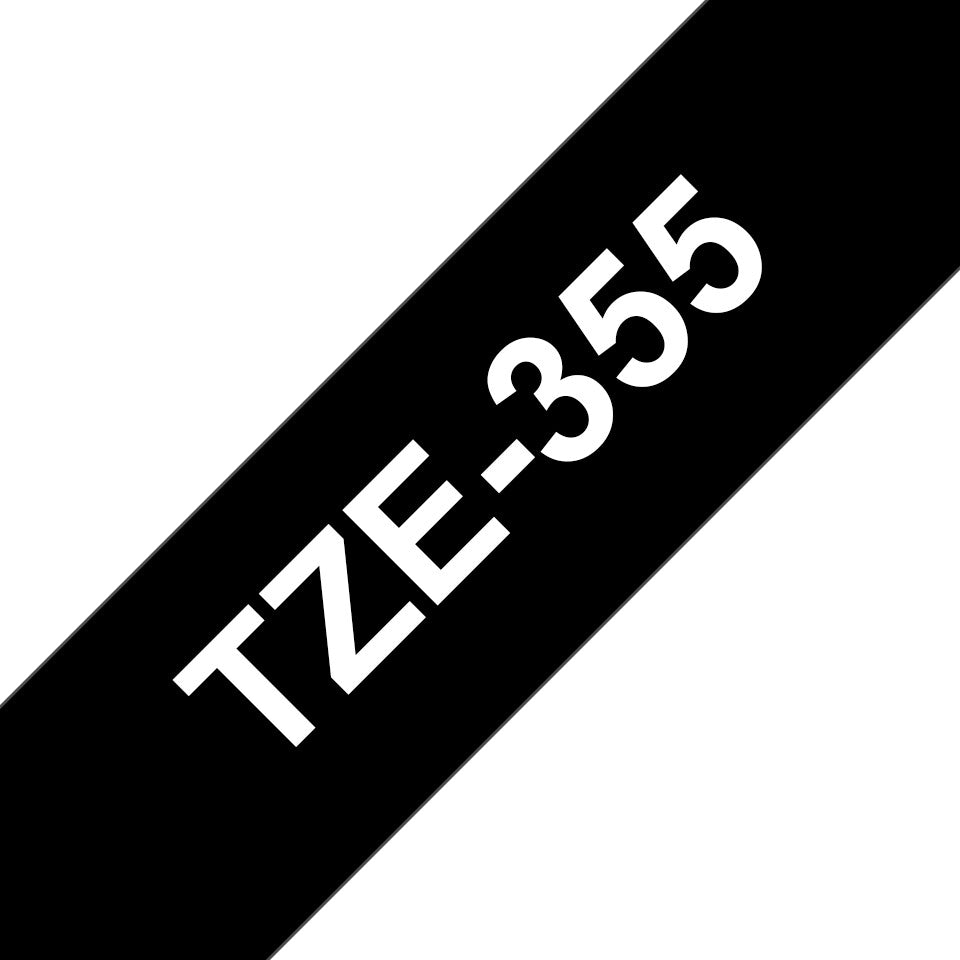 Brother TZE-355 etiketbånd Hvid på sort