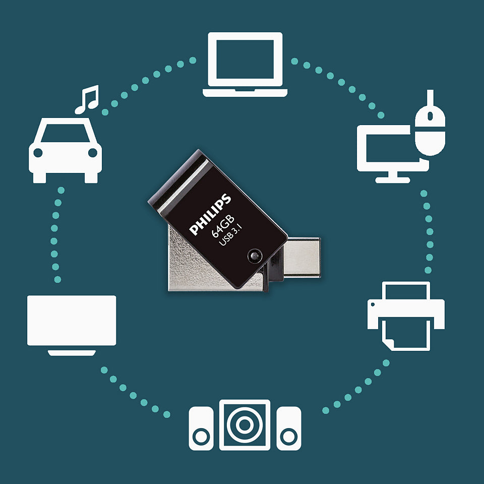 Philips FM64DC152B/00 USB-nøgle 64 GB USB Type-A 3.2 Gen 1 (3.1 Gen 1) Sort, Sølv