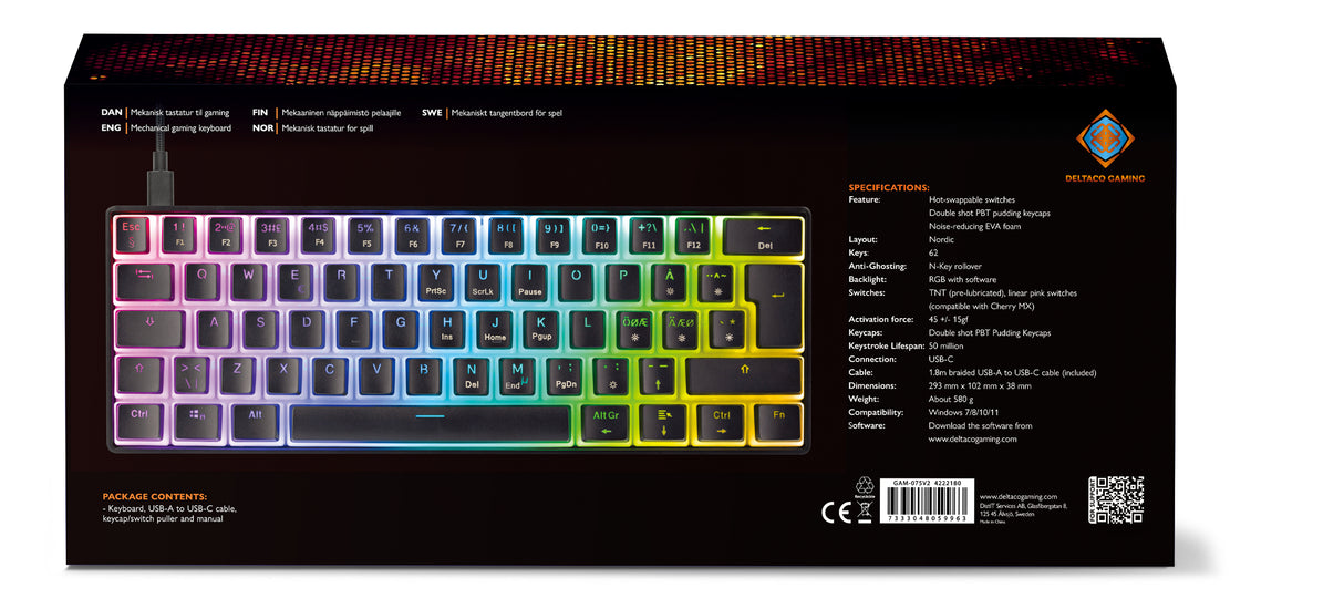 Deltaco Gaming DK475 60% mechanical keyboard, black