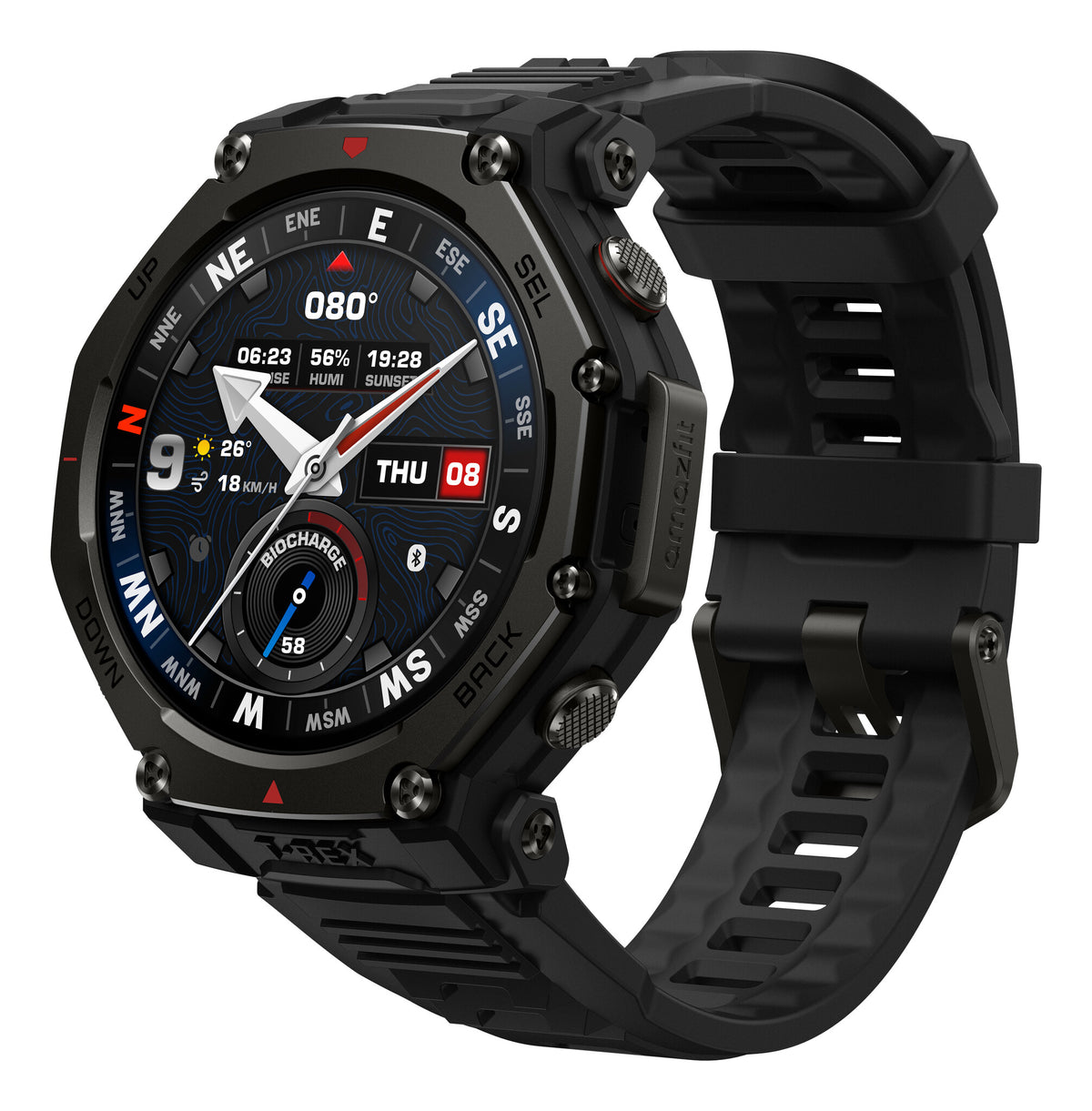 Amazfit T-Rex 3 Pro 3,81 cm (1.5") AMOLED 48 mm Digital 480 x 480 pixel Berøringsskærm Sort Wi-Fi GPS (satellit)