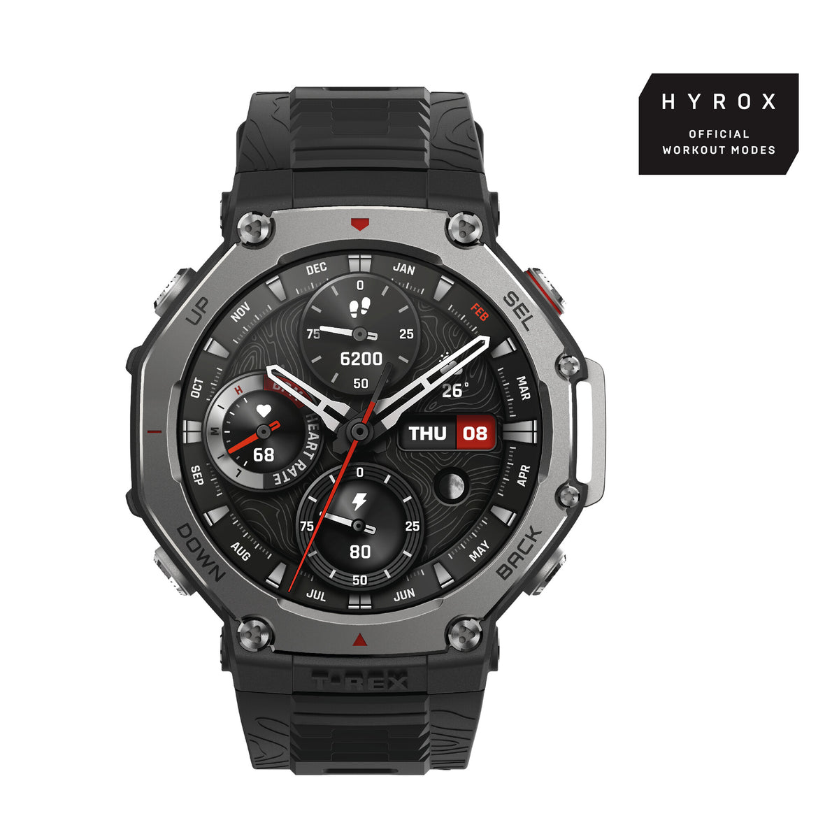 Amazfit T-Rex 3 3.81 cm (1.5") AMOLED 48.5 mm Digital 480 x 480 pixels Touchscreen Black Wi-Fi GPS (satellite)