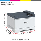 Xerox C320, A4, 28 sider/min, trådløs dupleksprinter, PS3 PCL5e/6, 2 magasiner, i alt 251 ark