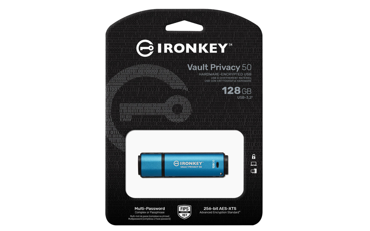 Kingston Technology IronKey 128GB Vault Privacy 50 AES-256 Encrypted, FIPS 197