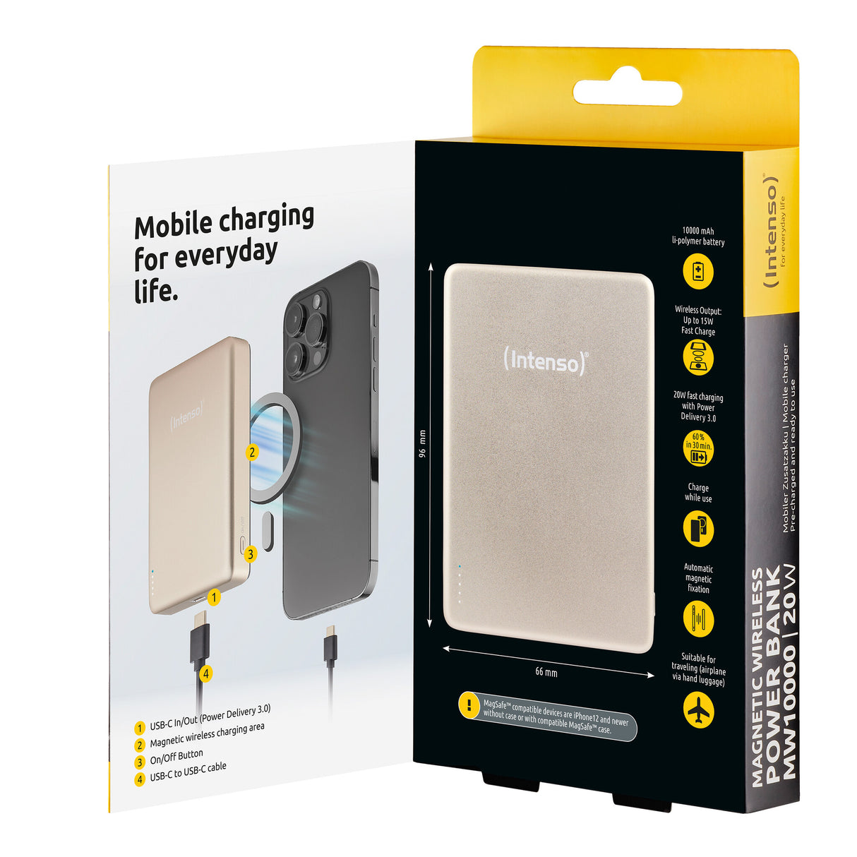 Intenso MW10000 Lithium polymer (LiPo) 10000 mAh Trådløs opladning Champagne