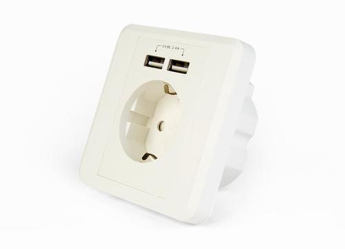 EnerGenie EG-ACU2A2-01 socket-outlet 2 x USB + CEE 7/3 White