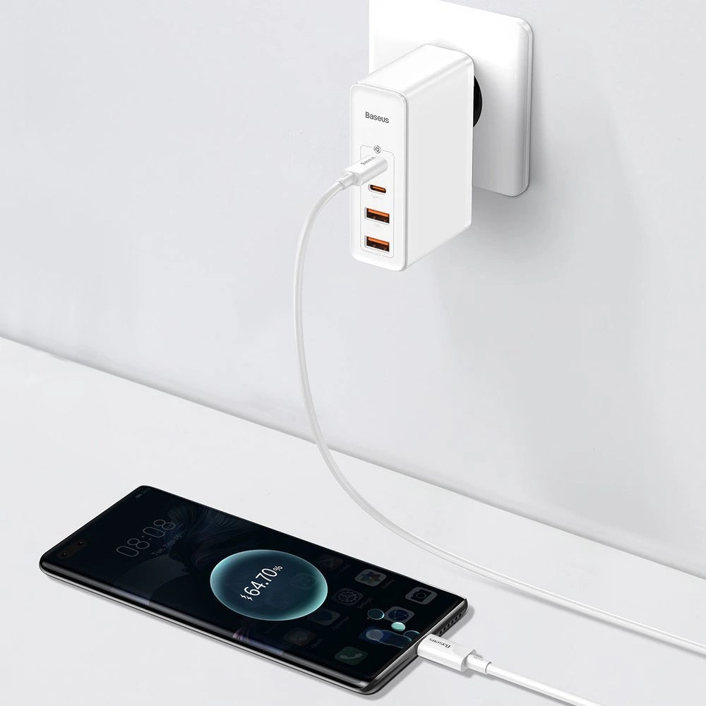 Baseus GaN2 Pro hurtigoplader 100W USB / USB Type C Quick Charge 4+ Strømforsyning hvid
