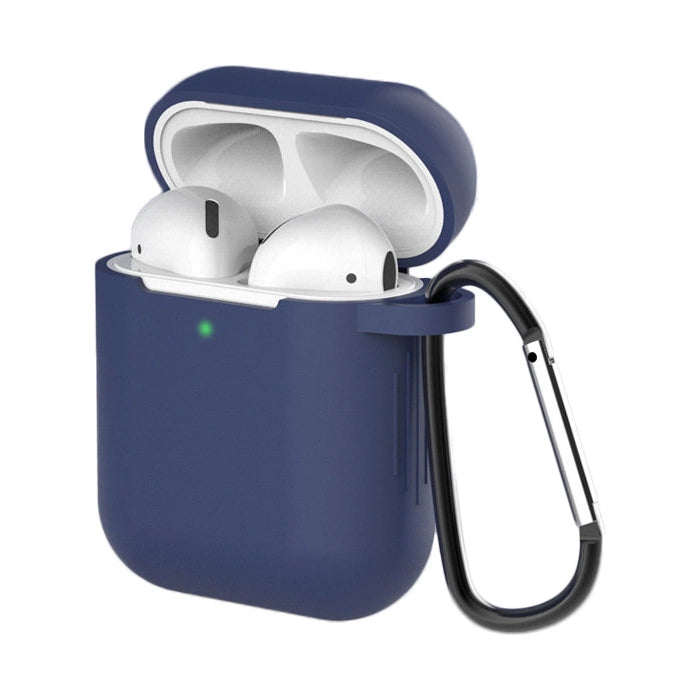 Etui til AirPods 2 / AirPods 1 blødt silikone etui til hovedtelefoner + nøglering karabinhage vedhæng blå (etui D)