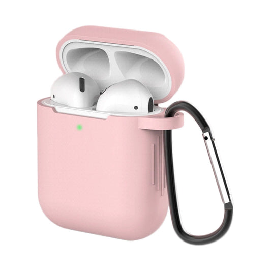 Etui til AirPods 2 / AirPods 1 blødt silikone etui til hovedtelefoner + nøglering karabinhage vedhæng pink (etui D)