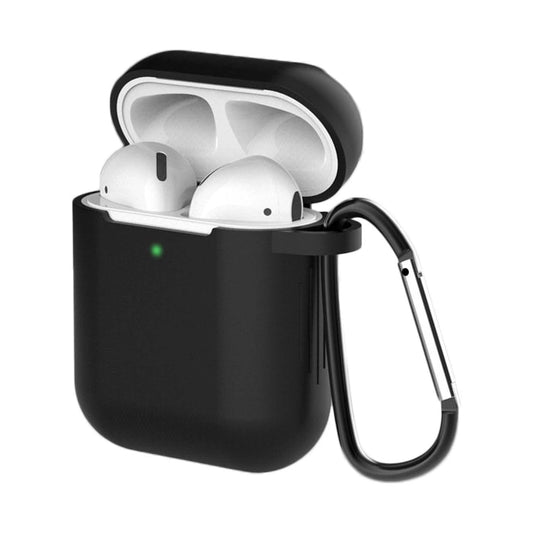 Etui til AirPods 2 / AirPods 1 blødt silikonecover til hovedtelefoner + nøglering karabinhage vedhæng sort (etui D)