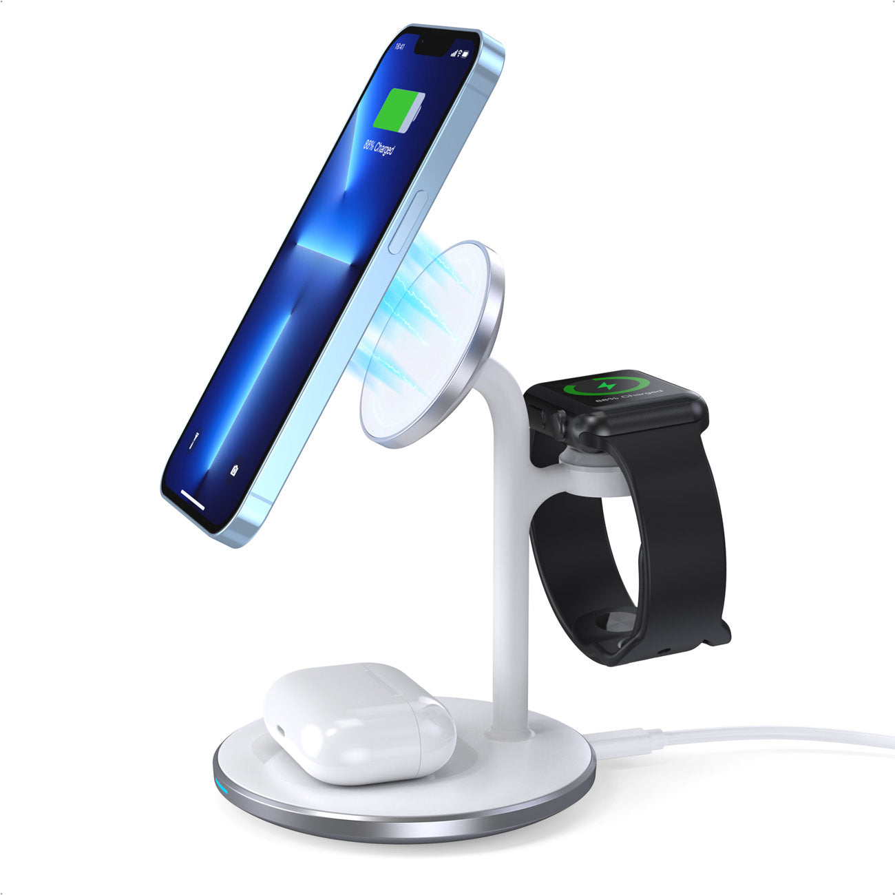 Choetech trådløs oplader (MagSafe-kompatibel) Stander til iPhone, Apple Watch, AirPods hvid (T585-F)