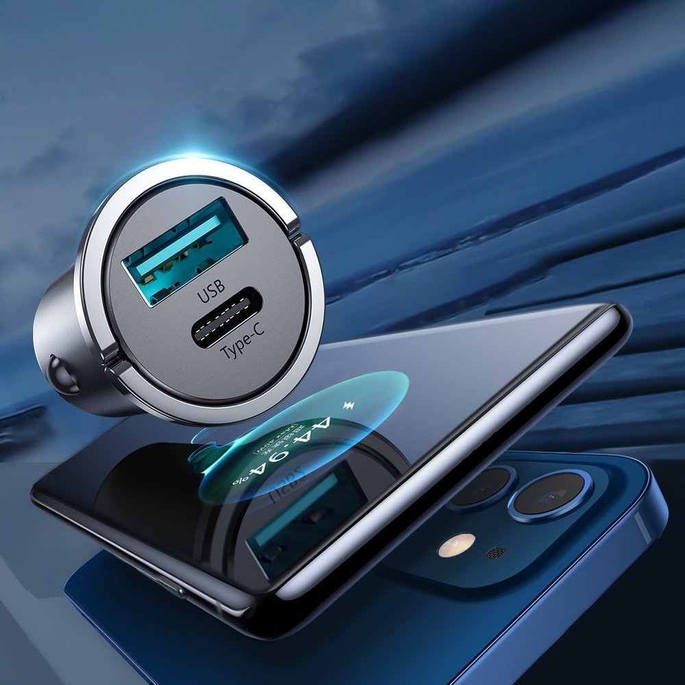 Joyroom hurtig biloplader USB Type C / USB 45 W 5 A Strømforsyning Quick Charge 3.0 AFC SCP grå (C-A35)