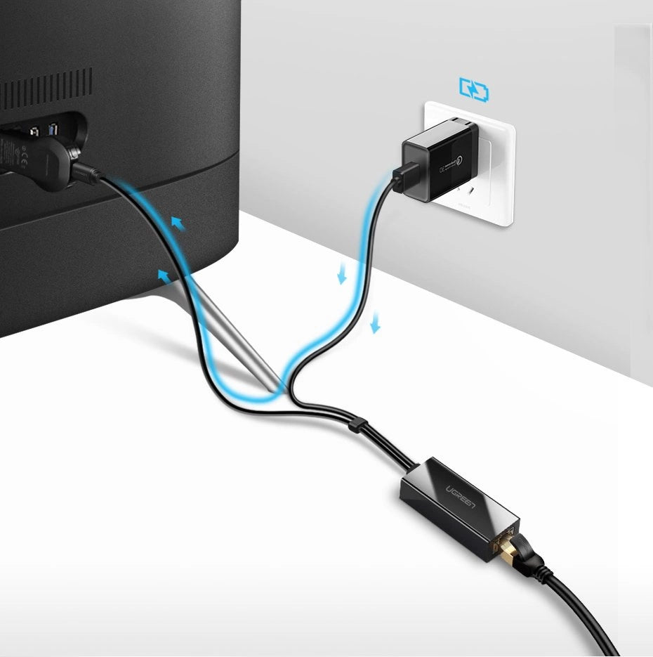 Ugreen 30985 eksternt netværkskort til Chromecast med micro USB / USB-A stik 100Mb/s 1m - sort