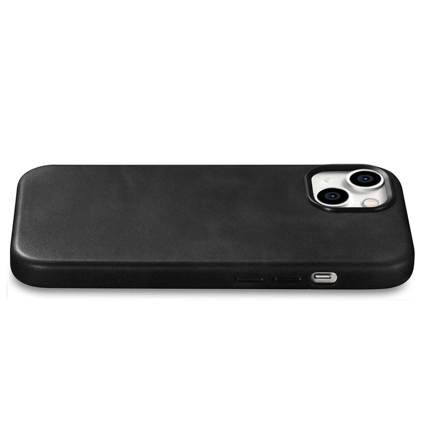 iPhone 15 Plus iCarer Oil Wax Premium Læder MagSafe-kompatibelt læderetui - sort