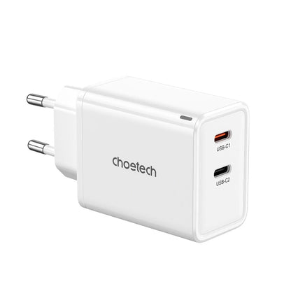 Choetech PD6013 2x USB-C PD 65W GaN vægoplader - hvid