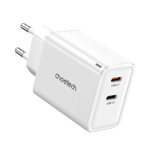 Choetech PD6013 2x USB-C PD 65W GaN vægoplader - hvid