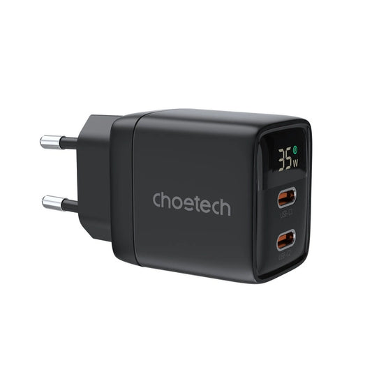 Choetech PD6051 USB-C USB-C PD 35W GaN vægoplader med display - sort