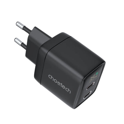 Choetech PD6051 USB-C USB-C PD 35W GaN vægoplader med display - sort