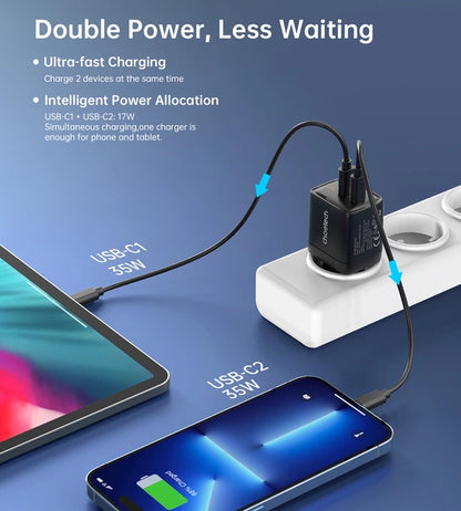 Choetech PD6051 USB-C USB-C PD 35W GaN vægoplader med display - sort